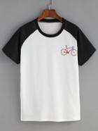 Shein Bicyle Print Contrast Raglan Sleeve Black T-shirt