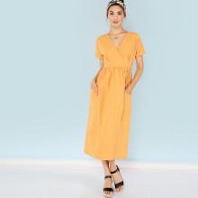 Shein Surplice Neck Pocket Patched Flare Dress