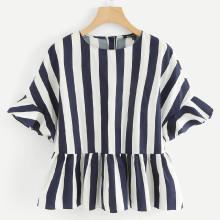 Shein Block Stripe Ruffle Hem Blouse