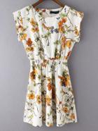 Shein Multicolor Crew Neck Cap Sleeve Floral Dress