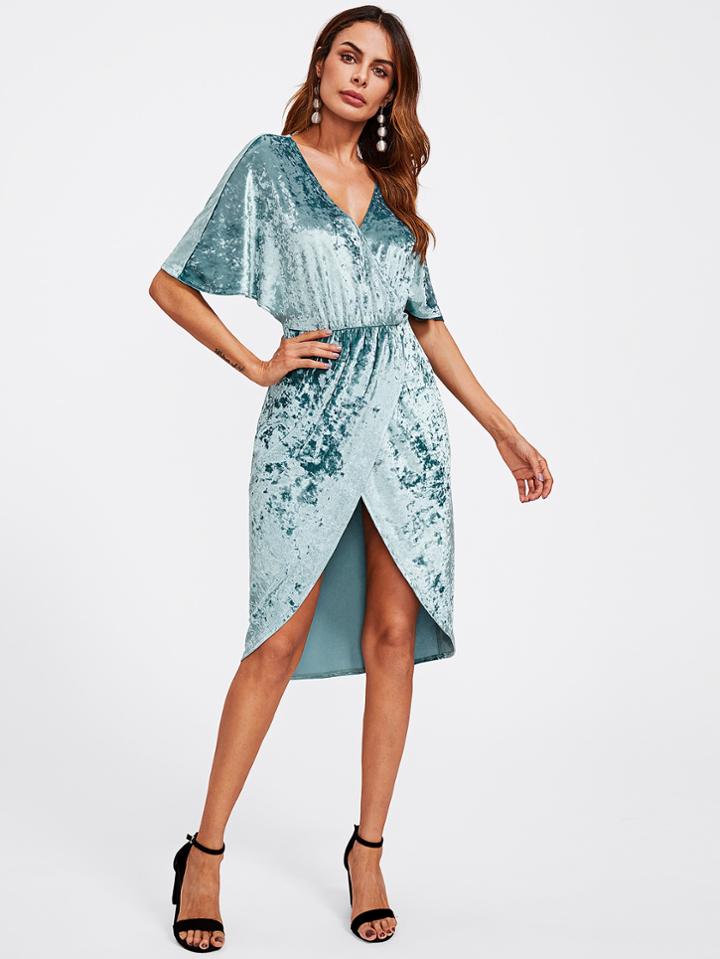 Shein Dolman Sleeve Crushed Velvet Wrap Dress