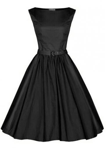 Rosewe Sleeveless Belted Black A Line Dress