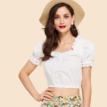 Shein Lace Insert Ruched Hem Top