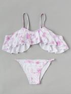 Shein Calico Print Cold Shoulder Flounce Bikini Set