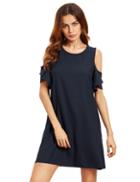 Shein Navy Cold Shoulder Ruffle Sleeves Shift Dress