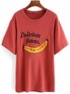 Shein Orange Short Sleeve Banana Embroidered T-shirt