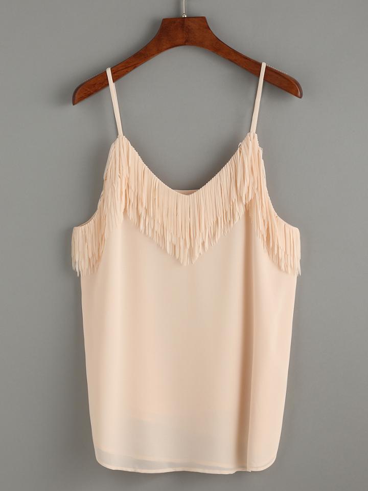 Shein Apricot Fringe Trim Chiffon Cami Top