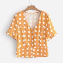 Shein Button Through Spot Blouse