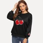 Shein Cherry Embroidered Drop Shoulder Sweatshirt