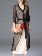 Shein Black V Neck Tie-waist Two-piece Dress
