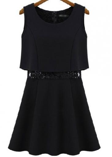 Rosewe Stylish Fake Two Pieces Design Sleeveless Black Dress
