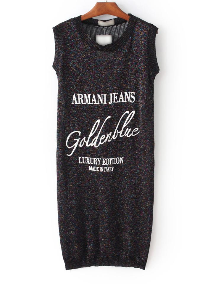 Shein Multicolor Letter Printed Sheer Back Knit Dress