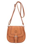 Shein Laser-cut Buckle Strap Saddle Bag - Brown