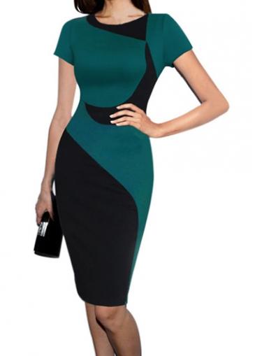 Rosewe Dark Green Round Neck Knee Length Dress
