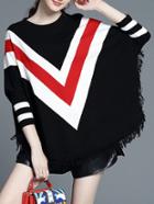 Shein Color Block Knit Tassel Sweater
