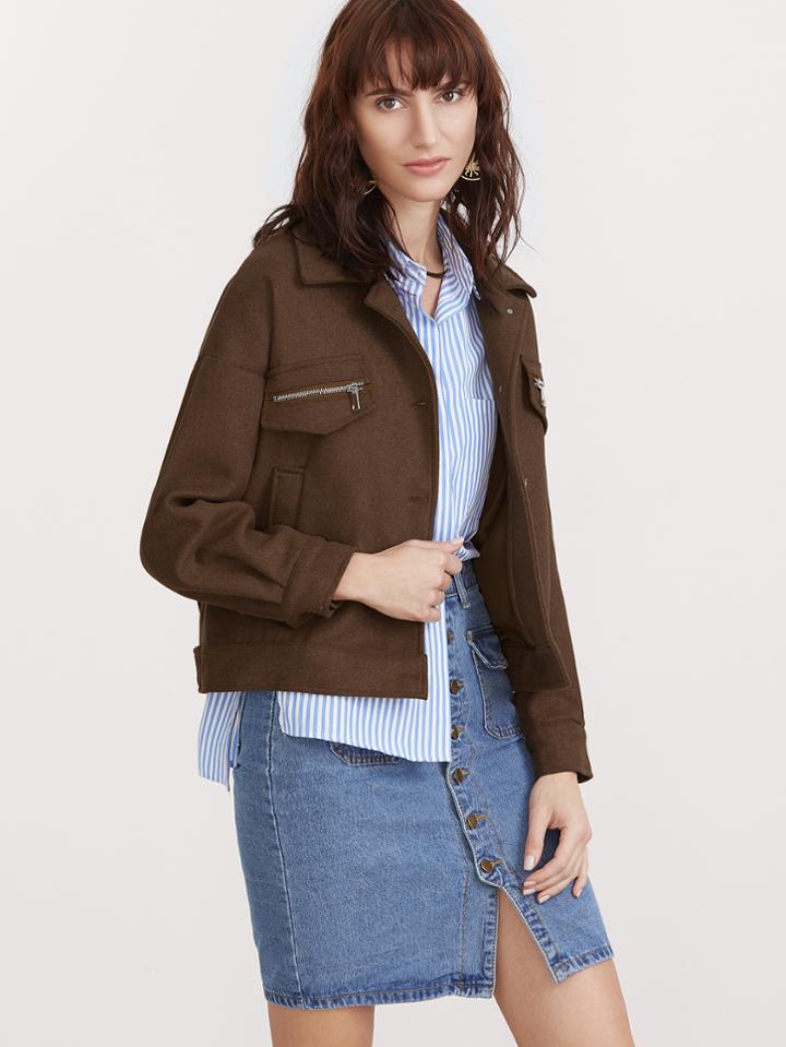Shein Brown Drop Shoulder Single Breasted Jacket
