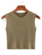 Shein Crop Ribbed Sweater Vest - Olive Green