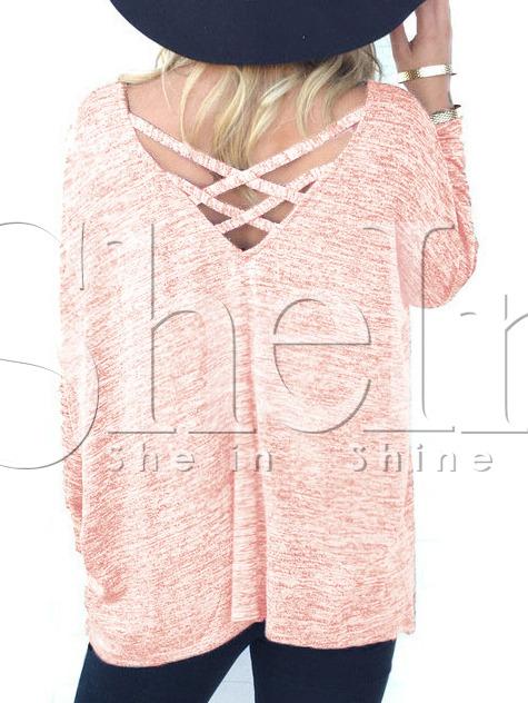 Shein Pink Hollow Out Back T-shirt
