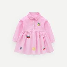 Shein Toddler Girls Fruit Embroidery Striped Shirt Dress