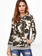 Shein Camouflage Print Drawstring Hooded Sweatshirt With Pocket