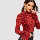 Shein High Neck Bell Sleeve Leopard Tee