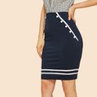 Shein Contrast Striped Button Detail Skirt