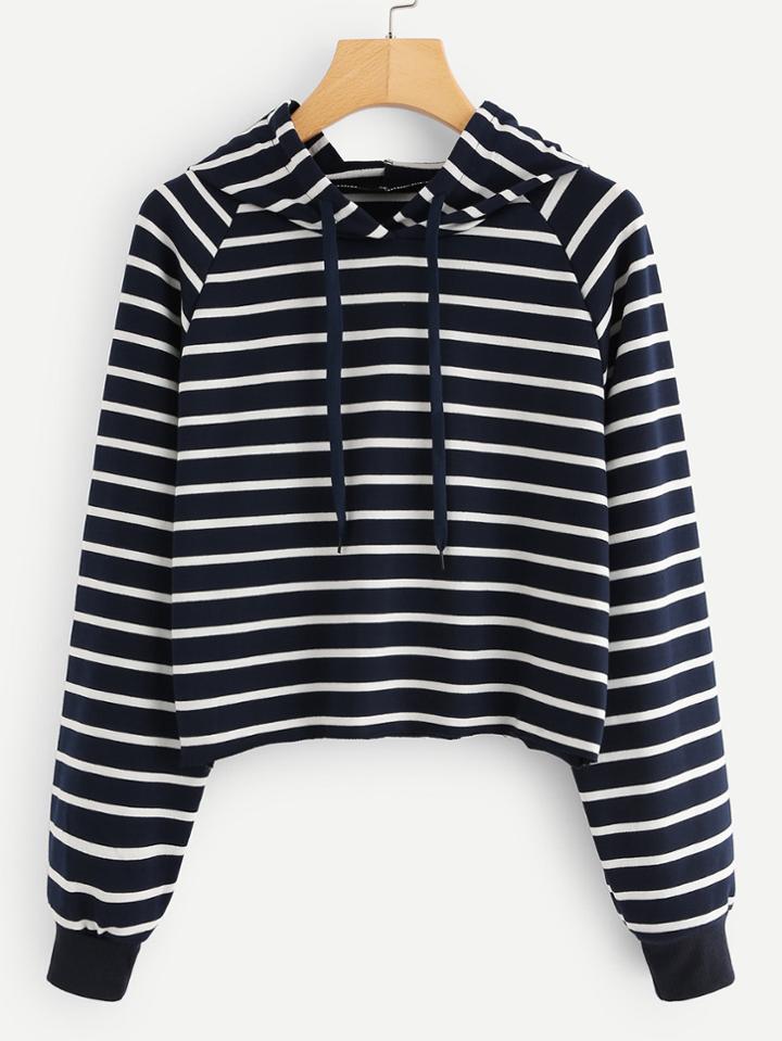 Shein Raglan Sleeve Striped Hoodie