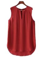 Shein Red Keyhole Front Dolphin Hem Blouse