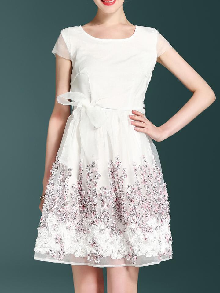 Shein Disc Flowers Cap Sleeve Dress