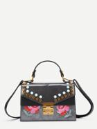 Shein Flower Embroidery Pu Grap Bag With Studded