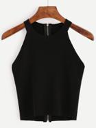 Shein Black Zip Back Knit Halter Neck Top