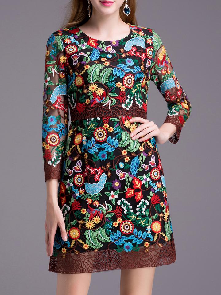 Shein Multicolor Crochet Hollow Out Embroidered Dress