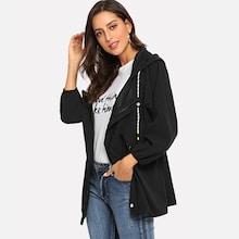 Shein Letter Print Elastic Waist Hooded Coat