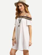 Shein White Off The Shoulder Embroidered Decoration Shift Dress