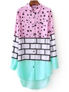 Shein Multicolor Polka Dot High Low Shirt Dress