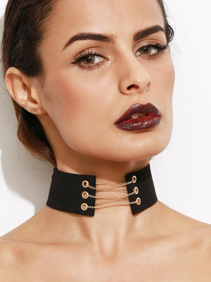 Shein Metal Chain Tie Back Wide Choker Necklace