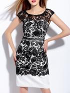 Shein Black Disc Flowers Hollow Embroidered Combo Dress