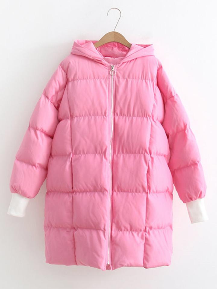 Shein Contrast Ear Hooded Padded Coat
