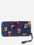 Shein Owl Print Blue Zipper Closure Wallet