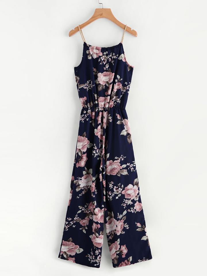 Shein Floral Print Self Tie Cami Jumpsuit