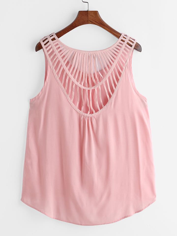 Shein Pink Lattice Back Dip Hem Tank Top