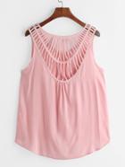 Shein Pink Lattice Back Dip Hem Tank Top