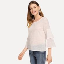 Shein Tiered Ruffle Sleeve Solid Blouse