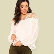 Shein Bishop Sleeve Strappy Shoulder Blouse
