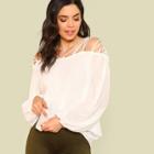 Shein Bishop Sleeve Strappy Shoulder Blouse