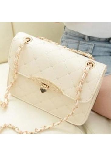 Rosewe Rhombus Embossing White Hasp Shoulder Bag