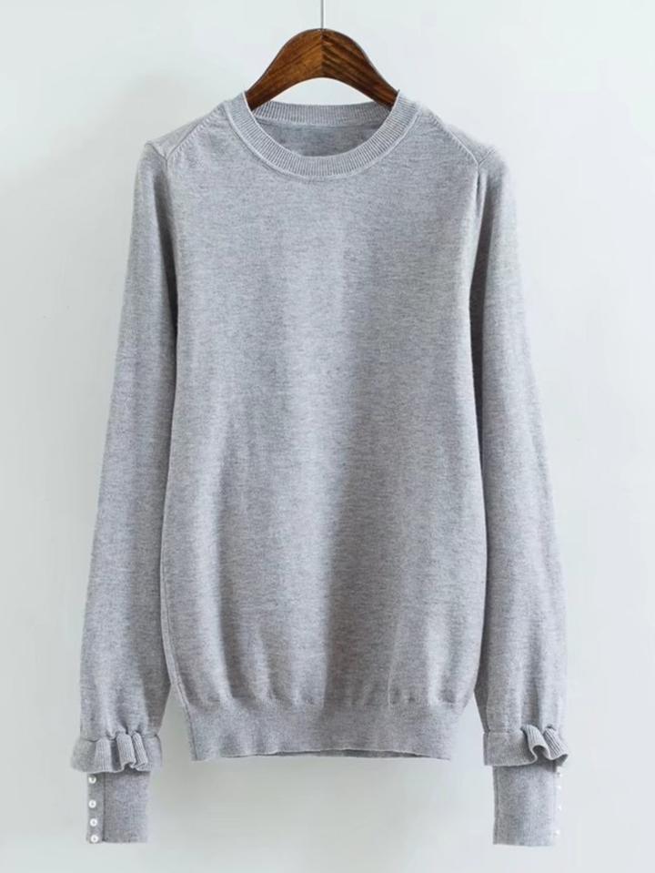 Shein Ruffle Detail Faux Pearl Knitwear