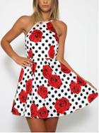 Shein Multicolor Backless Polka Dot Floral Dress