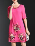 Shein Hot Pink Flowers Embroidered Shift Dress