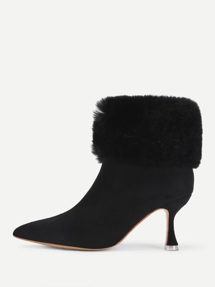 Shein Pointed Toe Faux Fur Design Ankle Boots